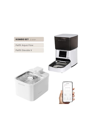 Petfit Aqua Flow Wifi Akıllı Bataryalı Otomatik Kedi Köpek Su Pınarı Çeşmesi Şelalesi+petfit Elevate X 4l Wi-fi Akıllı Otomatik Mama Kabı Besleme Ünitesi Bundle