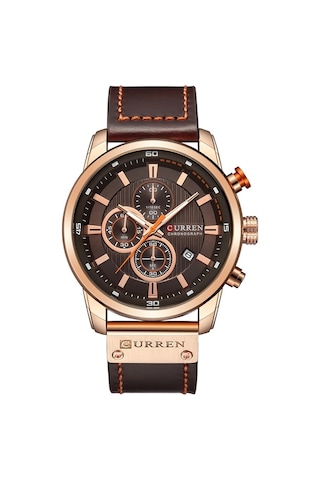 Curren M8291 Kronograf Deri Erkek Kol Saati Rose Kahve