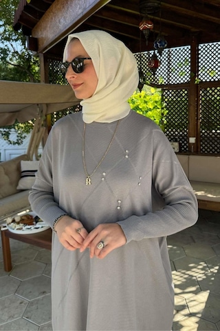 Rabia Şamlı Melda Triko Tunik Gri Çok Renkli