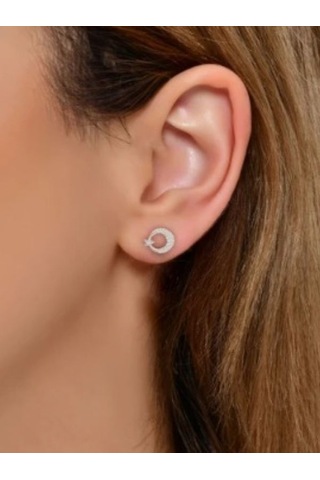 Eyelashes Silver 925 Ayar Gümüş Vidalı Ayyıldız Küpe Gümüş