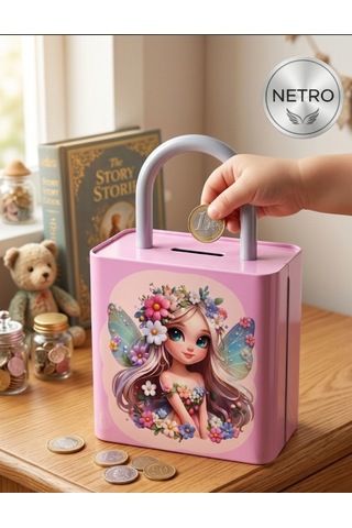 Kilit Şeklinde Dev Boy Kumbara 26x17 Cm Hediyelik Metal Kumbara Kapaklı Kolay Açılabilir Model 2 Li Tavşan Açık Pembe