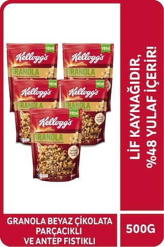Kellogg's Antep Fıstıklı ve Beyaz Çikolata Parçacıklı Granola 5 x 500 G