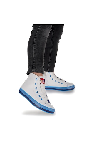Kiko Kids Pant Günlük Bağcıklı Fermuarlı Erkek Bebek Spor Ayakkabı Beyaz - Mavi Beyaz - Mavi
