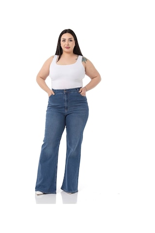 Disentis Büyük Beden Yüksek Bel İspanyol Paça Mavi Denim Pantolon-mavi Mavi