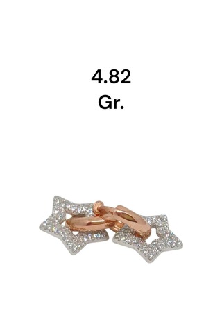 Rose Kaplama Yıldız Figürlü Taşlı 925 Ayar Gümüş Halka Küpe 4.82 Gr Gümüş