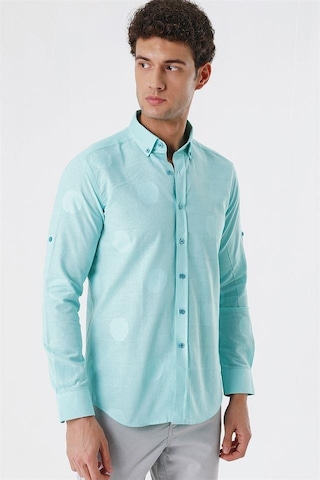 İmza Açık Yeşil Kısalabilir Kollu Desenli Jakarlıcepsiz %100 Pamuk Casual Slim Fit Gömlek 1004230183-açık Yeşil Açık Yeşil