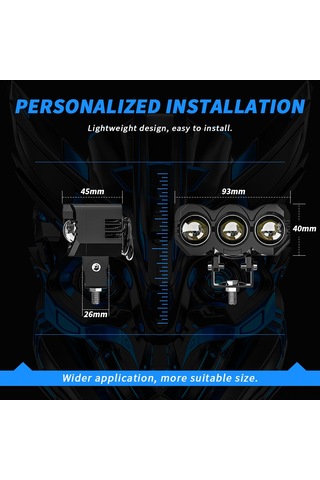 Youtek Motorcycle Led Fari 3 Lü Işık Modu Sarı Düşük Beyaz Yüksek 9-80v Su Geçirmez Ip68 Motor Elektrikli Araçlar İçin Siyah 2 Adet