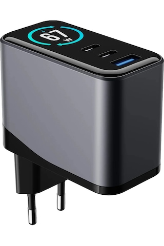 Welio W'more Wcg67 3'ü 1 Arada Tft Ekranlı 67w Gan Şarj Cihazı Hızlı Şarj Usb-c 3 Portlu Laptop Gan Pd 3.1 Evrensel Şarj Cihazı 3-ın-1 67w Siyah