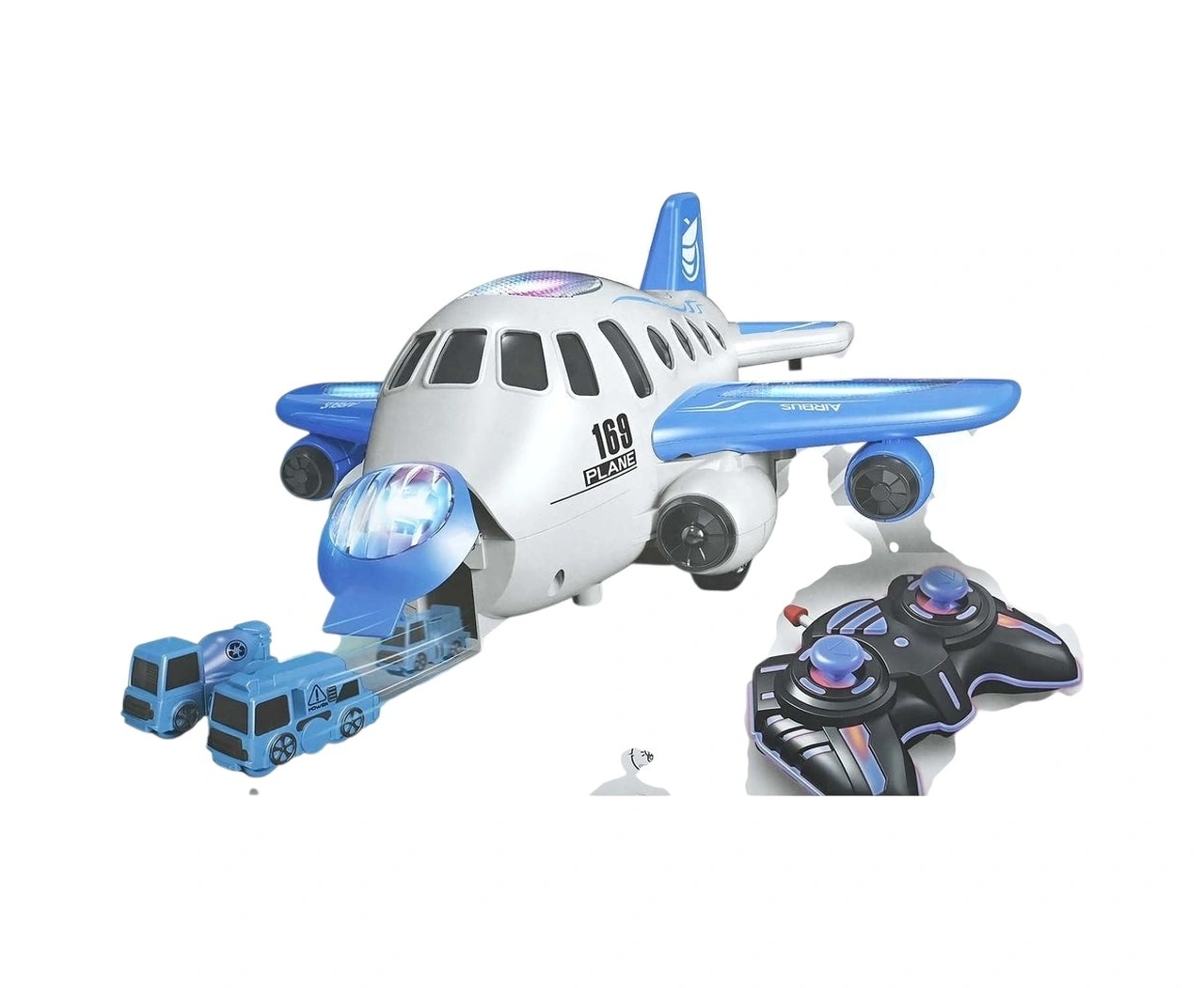 Uzaktan Kumandalı Işıklı Sesli Şarjlı İçinden Araç Çıkan Uçak Sarı - Mavi