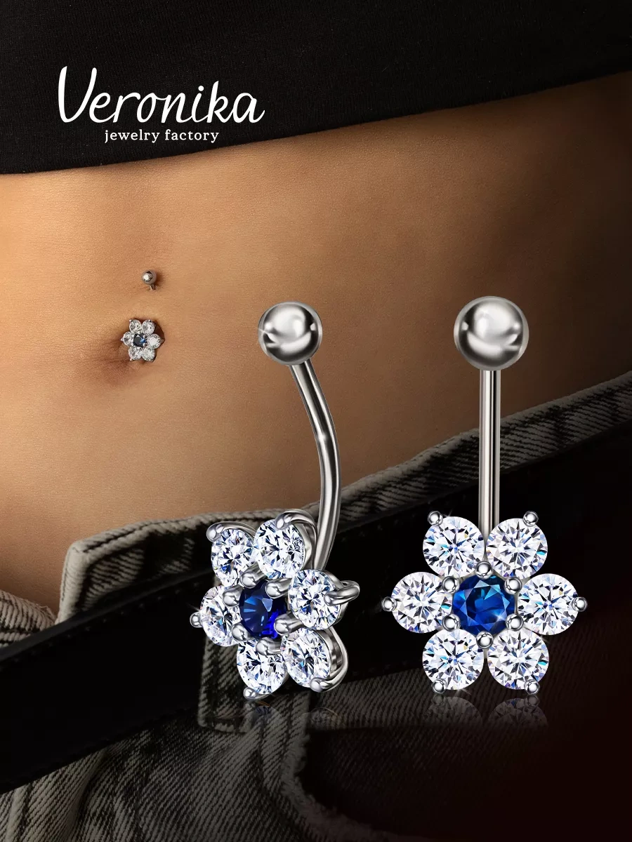 Veronika 925 Ayar Gümüş Çiçek Göbek Deliği Piercingi 243937222 Gri