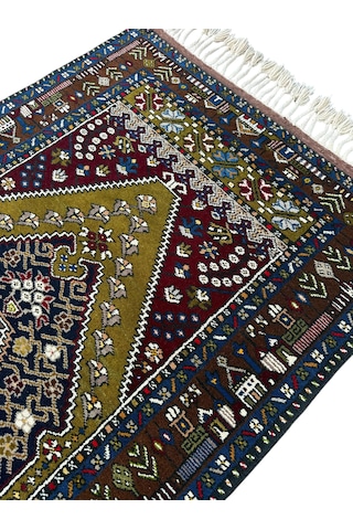 El Dokuma Sıfır Koleksiyonluk Yahyalı Halısı 117x225 Kök Boya %100 Yün Halı Renkli