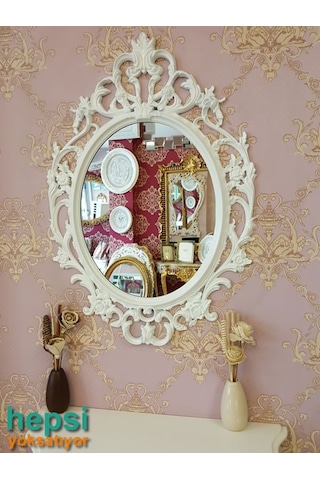 Vintage Taç Model Beyaz Renk Dekoratif Ayna Beyaz