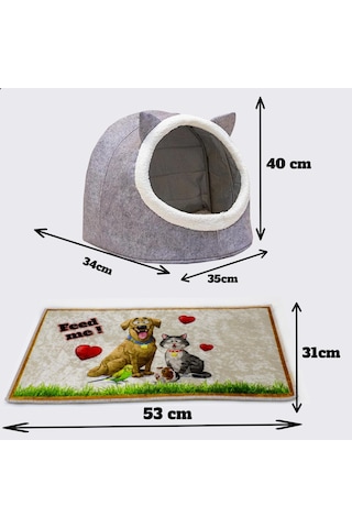 Alas Keçe Kedi Ve Köpek Evi Yatağı Gri Paspas Hediyeli