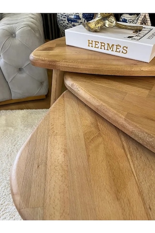 Fawdecor 3'lü Zigon Sehpa %100 Organik Kayın Ağacı