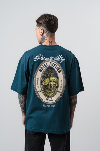 Respire Erkek Private Baskılı Oversize T-shirt Zümrüt Yeşil