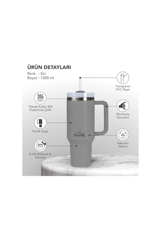 Any Morning Vaha 1200 Ml Üç Kademe Çevirmeli Kapaklı Çift Katman Çelik Termos Mug Gri Sı2440217 Gri