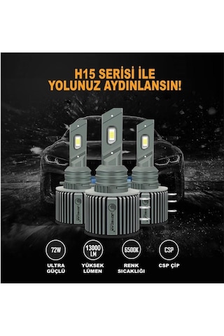 Joyecar 12v H15 Csp Led Xenon Far Ampul Seti 72w 6500k 13000 Lümen
