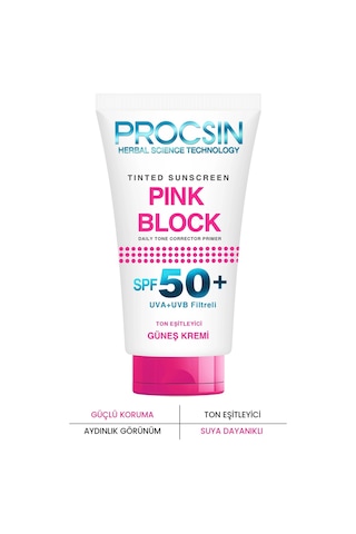 Procsin Pink Block Aydınlatıcı ve Ton Eşitleyici Güneş Kremi SPF50+ 50 ML