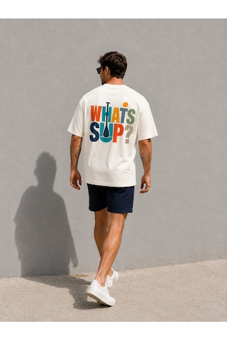 Montree Sup Whatsupp Oversize Baskılı Pamuk Premium Tişört Beyaz