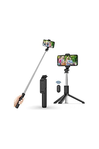 Springsun Kompakt 3'lü Bluetooth Selfie Çubuğu, Tripod Ve Kablosuz Kumanda İle, 101 Cm Uzunluk, 245 Döner Kafa, Siyah
