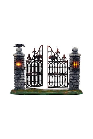 Department 56 Köy Koleksiyonları İçin Cadılar Bayramı Aksesuarları Minyatür Ürkütücü Ferforje Kapı Aydınlatmalı Heykelcik, 11 Cm, Çok Renkli
