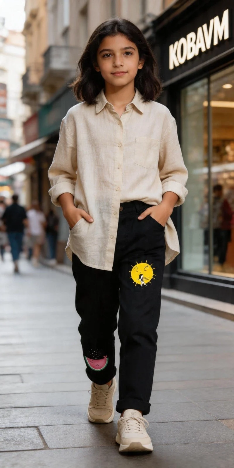Kaizer Jeans Siyah Güneş Desenli Çocuk Pantolonu