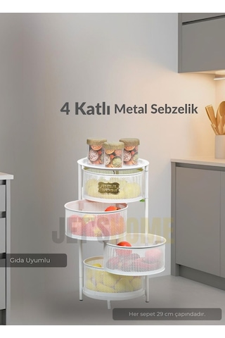 4 Katlı Sebzelik Açılır Metal Patates Soğan Sepeti Paslanmaz Meyvelik Organizer Sepet Beyaz Beyaz