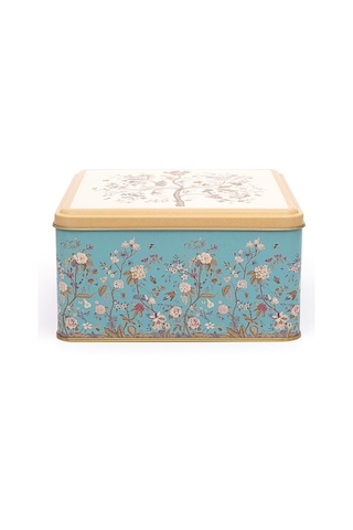 Botanica Blue Desenli Kare Metal Saklama Kabı 19.8 x 19.8 x 10 CM 3.7 L Çok Renkli