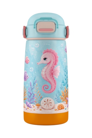 Puccon Mor Turkuaz Denizatı Baskılı Kız Çocuk 420 Ml Çelik Matara/suluk/termos - 60025 Pembe - Mavi