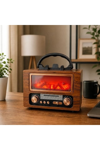 Büro Ev Ofis Hediyesi İçin Şömine Stil Bt Hoparlör Retro Radyo Müzik Çalar