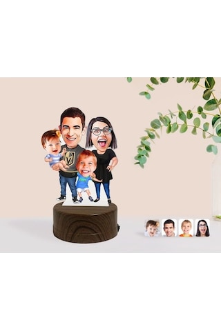 Kişiye Özel Aile Karikatürlü Dekoratif 3D Biblo Led Işıklı Gece L (483006965)