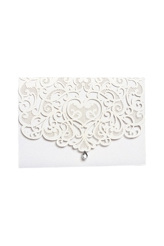 Shineyee 10'lu Beyaz Kristal Taşlı Laser Kesimli Çiçek Desenli Davetiye Seti Zarf + Kılıf + Boş İç Sayfa - Düğün, Parti, Doğum Günü