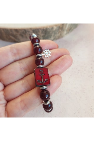 Vaoov 925 Ayar Gümüş Jade Ve Hematit Taşlı Çapa Erkek Bileklik (527590354)