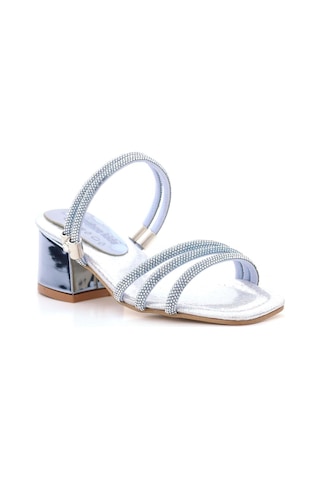 Judy Mavi Gümüş Taşlı Kız Çocuk Topuklu Terlik Ayakkabı Mavi