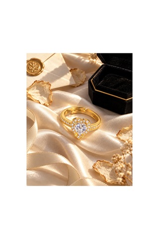Esoo Jewelry Zirkon Taşlı Ayarlanabilir Kadın Yüzük Altın Renk Pirinç - Şeffaf Zirkon