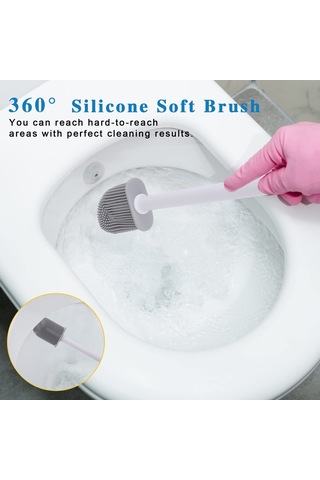 Vkemall Duvar Takılı Silikon Tuvalet Fırçası Seti - Esnek 360 Baş Ve Uzun Sap İle Köşeleri Kolay Temizleyen Beyaz Beyaz