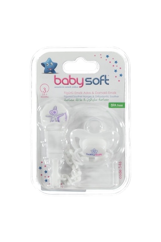 Babysoft Fıgurlu Emzık Askısı ve Damaklı Emzık No:3 - Beyaz