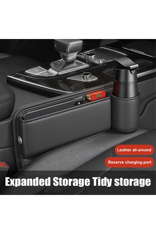 Suofeng Araç Koltuk Aralığı Deri Depolama Kutusu, İç Mekan Düzenleyici, Telefon Şarj Delikli, Evcilcik Saklama, Evrensel Uyumlu Siyah