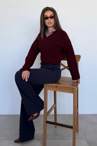 Madmext Bordo V Yaka Triko Kadın Kazak Mg2501 Bordo