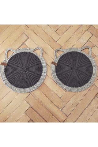 Kahverengi Kedi Evcil Hayvan Mama Paspası / Pamuk Ip Hasır Kedi M