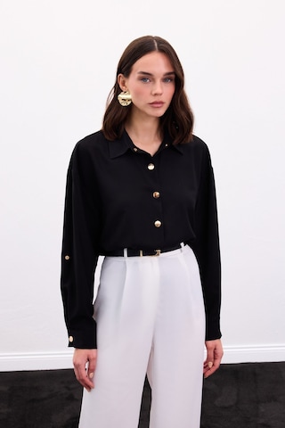 Sateen Çıtçıt Detaylı Gömlek - Siyah-136896 Siyah