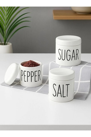 3 Lü Porselen Baharatlık Baharat Takımı Seti Beyaz