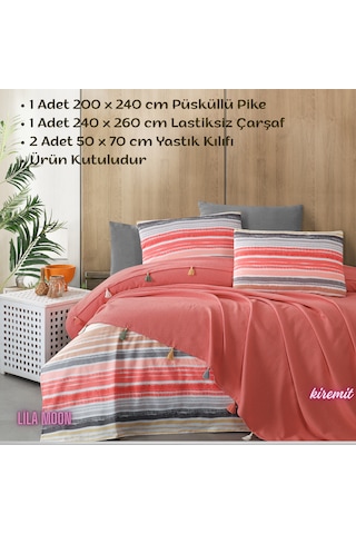 Valeria Tassel Kiremit Renkli Çift Kişilik Püsküllü Pike Takımı Kiremit