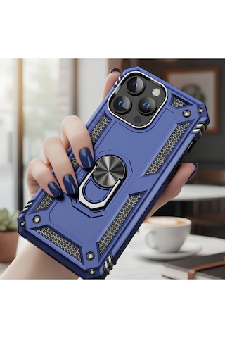Apple İphone 16 Pro Uyumlu Tank Korumalı Yüzüklü Standlı Kılıf
