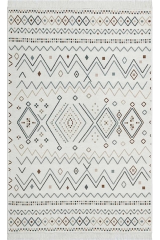 Arya Ar 05 Beige Blue %100 Geri Dönüşümlü Pamuktan Çift Taraflı Yıkanabilir Modern Dekoratif Kilim