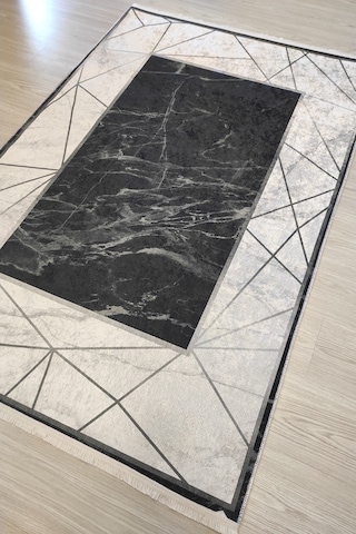 Geometrik Mermer Salon Halısı Yıkanabilir Kaymaz Mutfak Halısı