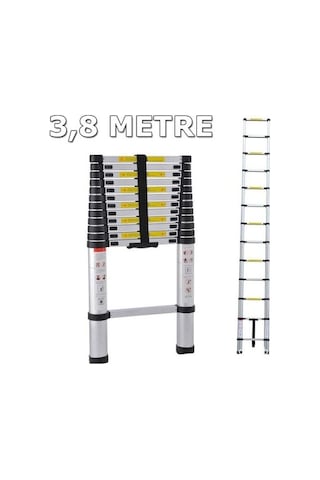 Ebax 3,8 Mt 13 Basamaklı Uzayan Alüminyum Teleskopik Merdiven