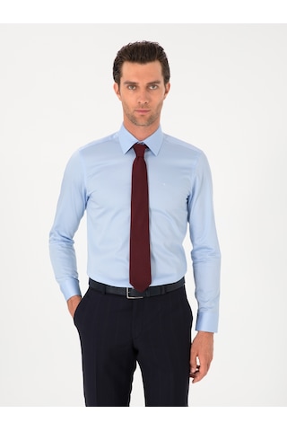 Cacharel Açık Mavi Slim Fit Pamuklu Klasik Gömlek Denım