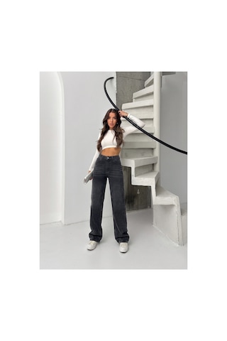 Bluemarlin Siyah İşlemli Yüksek Bel Straight Denim Pantolon Siyah İşlemli