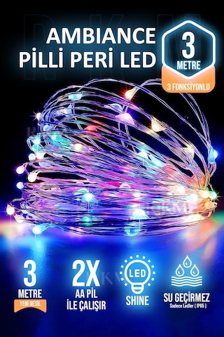 Dekoratif 3 Metre Rgb Pilli Peri Led Aydınlatma Fonksiyonlu Parti Yılbaşı Süsleme RGB